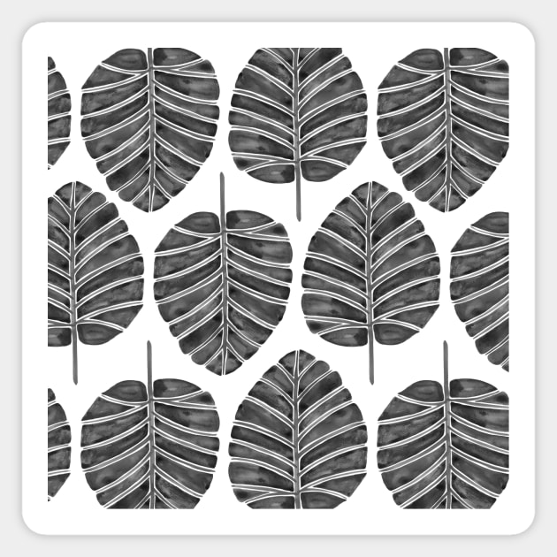 Black Alocasia Pattern Sticker by CatCoq